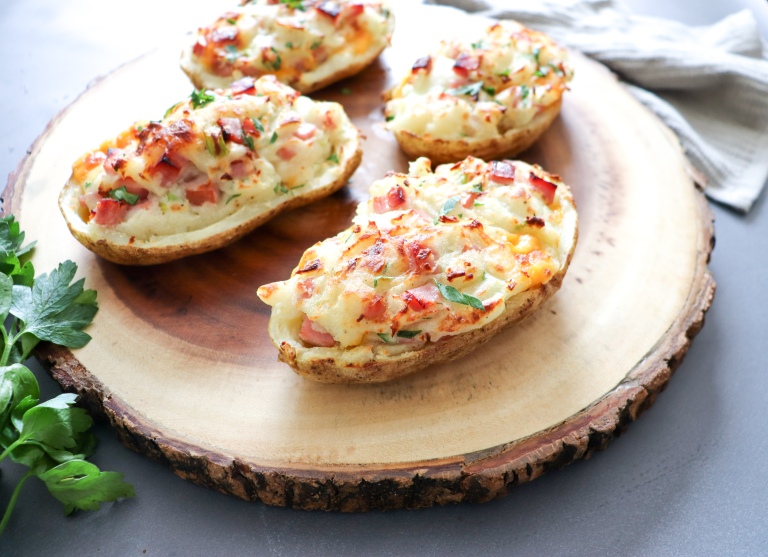 Ham and Cheddar Twice Baked Potatoes – Leels Cooks